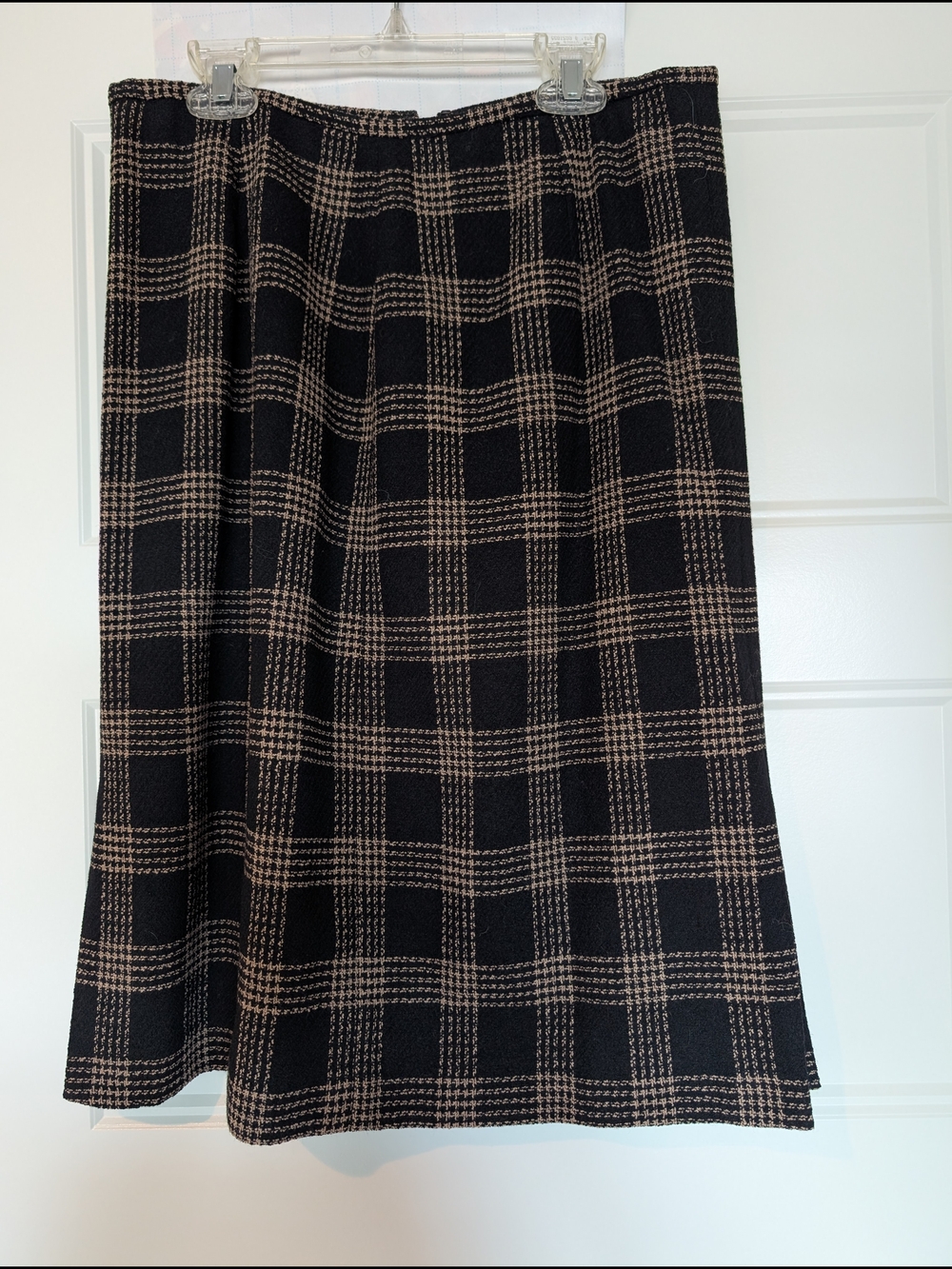Ann Taylor Black and Beige Wool Plaid Midi Skirt